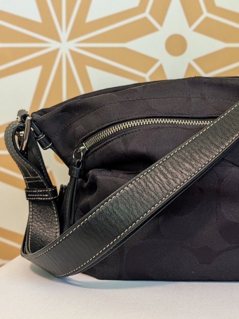 Vintage Coach Black Signature Duffle Canvas Tote